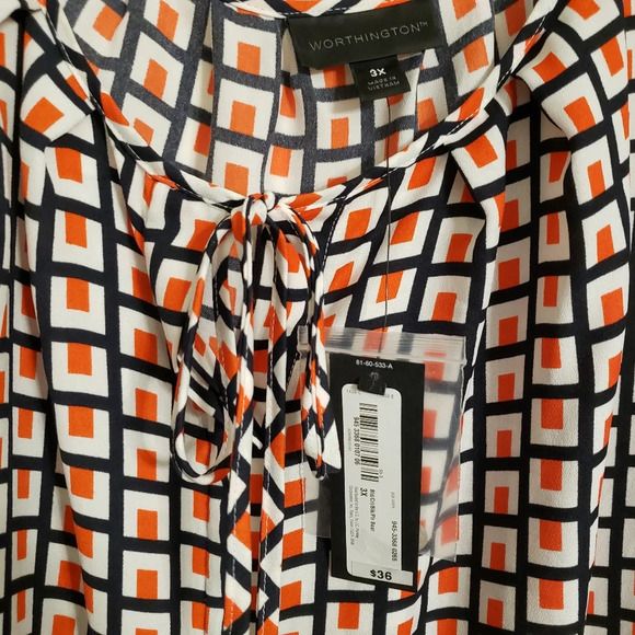 Short Sleeve Geometric Square Blouse Womens Plus 3X Worthington - Picture 5 of 10